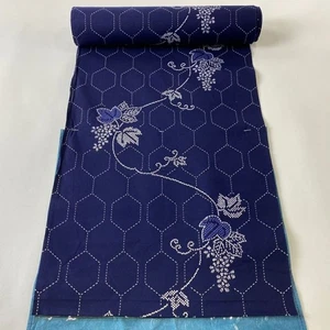 JAPANESE KIMONO FABRIC CLOTH BOLT DARK BLUE FINE PATTERN COTTON AA0501 - Picture 1 of 5
