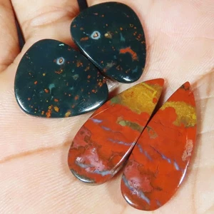 55,20 Cts coppia pietre di sangue naturali cabochon pietre preziose sfuse lotto 2 paia UT196 - Foto 1 di 7