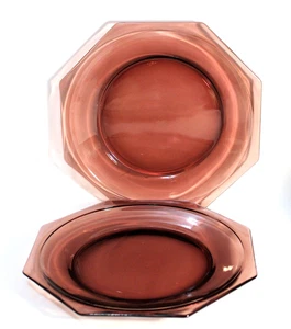 Hazel Atlas Moroccan Amethyst Glass Octagon Dinner Plates Set 2 - Picture 1 of 4