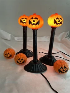 3 VTG Blow Mold Halloween Electric Jack O’ Lantern Candle Stick Lights - Picture 1 of 10
