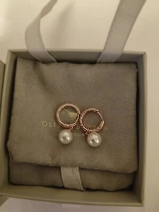 Olivia Burton Antique pearl Sterling Silver Rose Gold Antique charm hoops - Picture 1 of 6