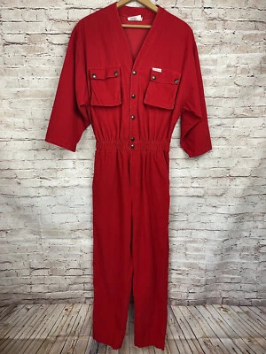 Vintage Couture Saint Germain Paris Red Jumpsuit Elastic Back 9/10 Med - Image 1 of 4