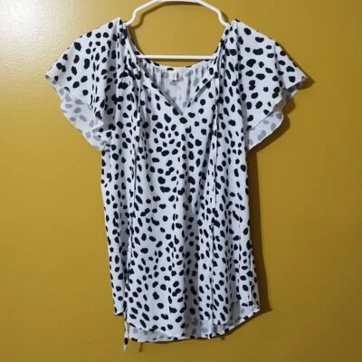 Блузка Simple Fun с развевающимся рукавом с далматинским принтом M - Изображение 1 из 4