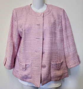 Appleseed's Blazer Jacket Sz 8 Pink Tweed 3/4 Sleeve Chic Office Easter Pastel - Picture 1 of 13