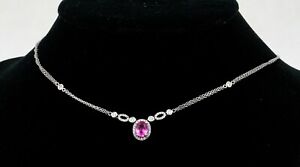 14k White Gold 1.98ct Diamond + Pink Sapphire Pendant Necklace