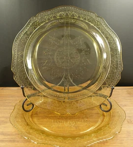 2 Federal Glass Patrician Spoke Dishes Yellow Amber 11" Dinner Plates - Picture 1 of 12
