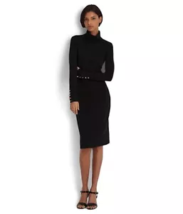 Lauren Ralph Lauren Dress Women's 14 Black Turtleneck Long Sleeve Bodycon JDM499 - Picture 1 of 8
