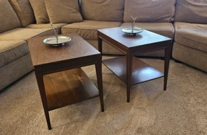 Pair of MCM Mersman #31-2 Two-Tiered End Tables Sleek Lines Blemishes READ - Picture 1 of 14