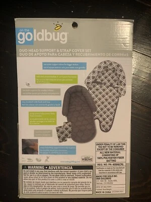 NEW GOLDBUG GRAY & WHITE DUO HEAD SUPPORT & STRAP COVER SET CAR SEAT/STROLLER - Image 1 of 2