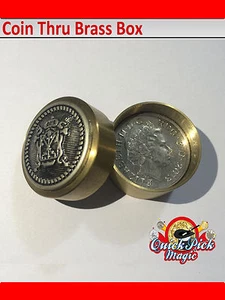10 pence pièce de monnaie Thru laiton BOÎTE TOUR MAGIE - vidéo en description - - Photo 1/2