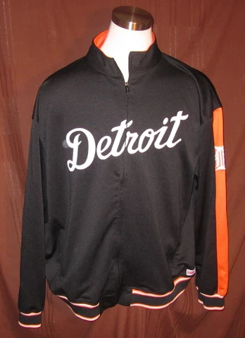 Detroit Tigers Mens Track Jacket, Black, Stitches Polyester, Sewn, Size 2XL, EUC Cover