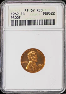 1962 1C Lincoln Head Cent PF 67 Red ANACS Soap Box Slab # 989522 + Bonus - Picture 1 of 2