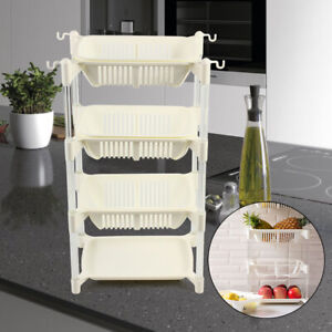White 4 Layer Detachable Home Kitchen Floor Plastic Fruit Vegetable Storage Rack