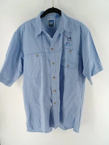 Bimini Bay Shirt Men's Medium Blue Short Sleeve Button-Down Pockets 100% Cotton - Picture 1 of 10