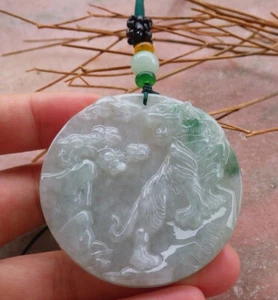 Certified Green Burma A Jade jadeite pendant Animal Tiger Circle 老虎 Tree 408910 - Picture 1 of 8