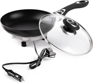 Zone Tech 12 Volt Bratpfanne mit Glasdeckel 7,5 Zoll tragbarer antihaftbeschichteter Reisetopf - Bild 1 von 9