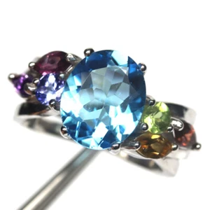 Edelstein Schweizer Blau Topas, Amethyst, Peridot Schmuck Ring 925 Silber Größe - Bild 1 von 4