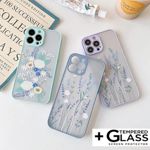 Floral TPU Case for iPhone 15 Pro Max / 15 Plus / 15 Pro + Tempered Glass - Picture 1 of 5
