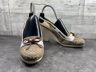 Sandalias de cuña Coach Athena para mujer 8,5 M zapatos marrón lona con cordones lazo cómodos Foto 1 de 4