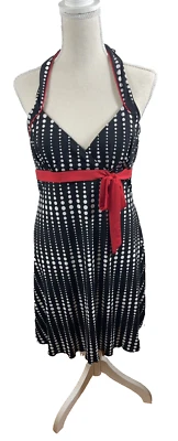 BCX Womens Dress Sz L Stretch Sleeveless Halter Stacked Mini Party Polka Dot - Image 1 of 4