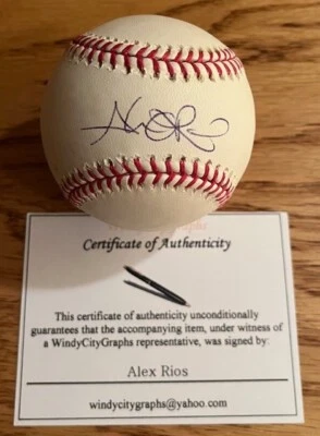 ALEX RIOS Autografiado Firmado RAWLINGS OML Béisbol Windy City Graphs Certificado de Autenticidad Foto 1 de 4