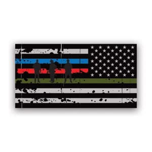 Reverse Tattered Thin Blue Red Green Line American Flag Sticker Decal - Foto 1 di 4