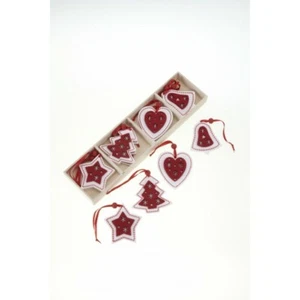 SHABBY CHIC WOODEN & FELT HEARTS TREES, BELLS & STARS CHRISTMAS TREE DECORATIONS - Picture 1 of 1