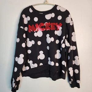 Disney Mickey Logo Red Sequin Embellished Black White Sweatshirt Girls Size XXXL - Picture 1 of 6