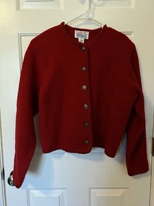 Vintage Tally-Ho Jacke Damen Gr. Petite Medium rot gekochte Wolle Strickjacke 80er - Bild 1 von 9