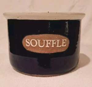 Pottery Souffle Crock Artist Signed, Dark Blue French Cottage - Picture 1 of 12