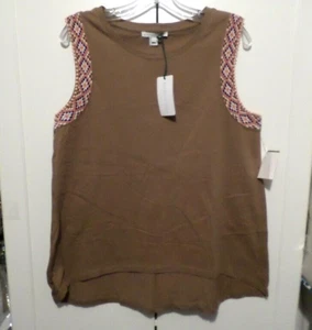 Alpha Moment Embroidered Beaded Sleeveless Tank Top NWT Sz L - Picture 1 of 3