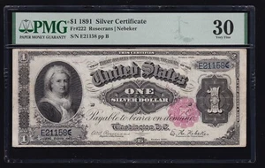 US 1891 $1 Martha Silver Certificate FR 222 PMG 30 Ch VF (158) - Picture 1 of 2