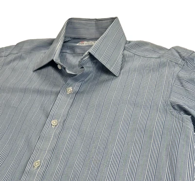 Turnbull & Asser Dress Shirt Men 15 1/2 Medium Blue Stripe French Cuff England - Image 1 of 4