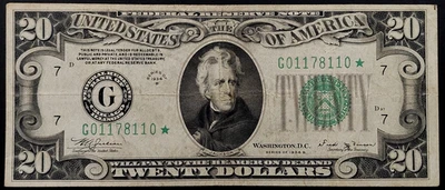 1934 B $20 Federal Reserve Note, STAR NOTE, Chicago! Fr# 2056 G *. - Image 1 of 4