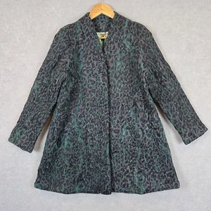Alquema Jacket Womens Size 2 Leopard Print Turquoise Green Embroidered Coat - Picture 1 of 15
