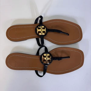 Tory Burch Black Mini Millar Leather Sandals Women’s 10.5 - Picture 1 of 6