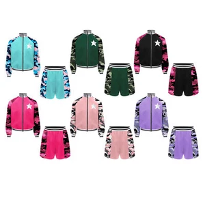 Kids Girls Jacket And Shorts Long Sleeve Coat With Bottoms Sport Tracksuit Star - Picture 1 of 55