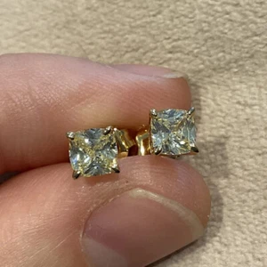 1.0 Carat Canary Yellow Lab Created Diamond Cushion Stud Earrings 9k Plated 925 - Picture 1 of 7
