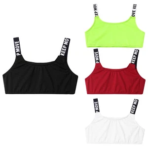 Kids Girls Crop Top For Sports Shoulder Straps Comfortable For Gym Breathable - Picture 1 of 36