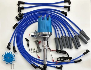 1964-1965 CADILLAC 429 7.0L BLUE SMALL CAP HEI DISTRIBUTOR +8.5mm PLUG WIRES USA - Picture 1 of 16