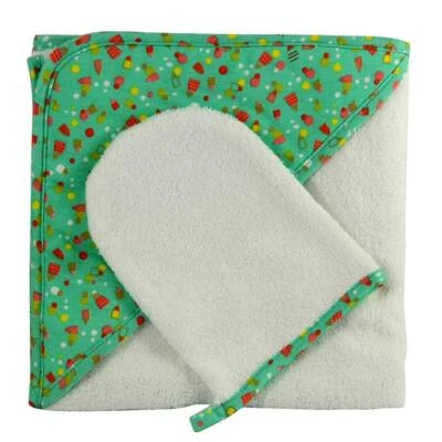 NEW Superior Quality 350GSM 100% cotton Baby Hooded Bath Towel with wash glove - image 1 of 4