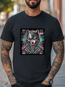 Cyber Wolf T-Shirt Mecha Wolf Hunt in the Dark Graphic Women Men Tee - Picture 1 of 5
