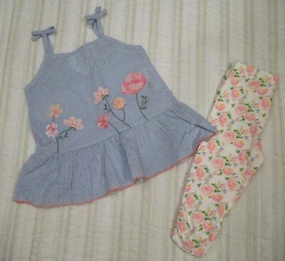 Conjunto túnica de jardín Mud Pie y capri floral talla 5T 5 NUEVO azul retrato playa Foto 1 de 3