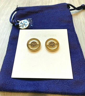 Brincos Tory Burch ouro círculo dividido $88 NOVO com bolsa roxa - Imagem 1 de 4
