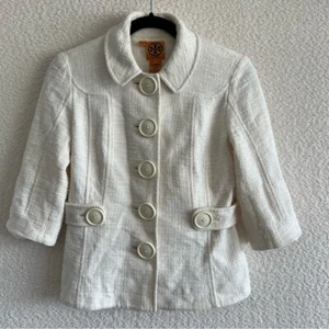 Tory Burch Women's Cream White Tweed Buttons Coat Blazer Size 2 - Picture 1 of 16
