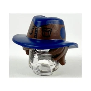 LEGO - Minifig, Hair / Hat Combo, Tousled Hair, Dark Blue Hat w/ Brown Vest Band - Picture 1 of 1
