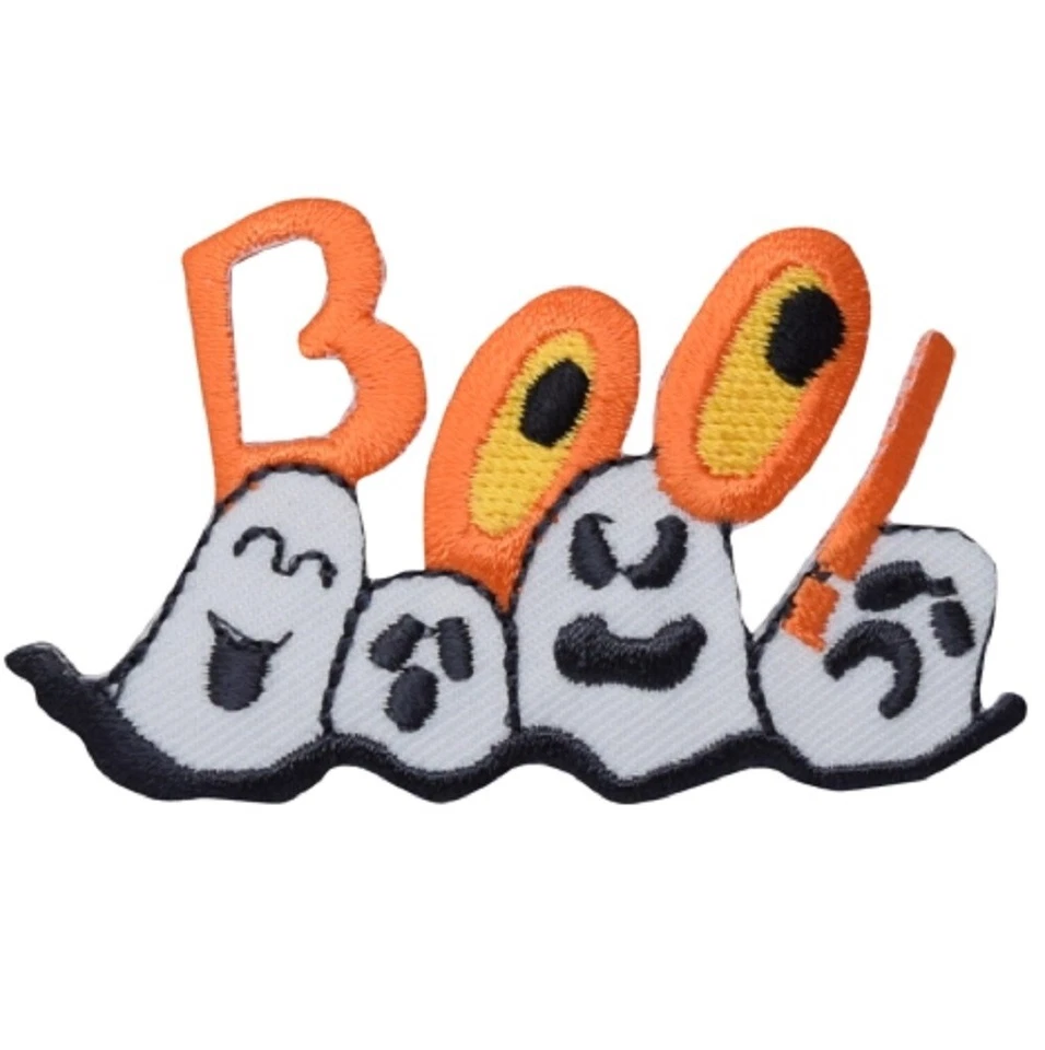 Halloween Applique Patch - Boo! Ghost Embroidered Badge 2-7/8" (Iron on) - Image 1 of 1