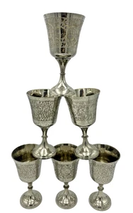 Juego De Colección De 6 Copas De Latón Grabadas Latón Plateado ZY India Regalo Mundial 6" Alto - Imagen 1 de 8