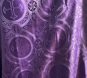 Purple Church Cross Brocade Fabric 60” Width Sold By The Yard - Picture 1 of 5