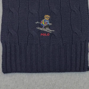 Polo Ralph Lauren Ski Bär Zopfmuster Wollmischung Schal Marineblau Herren Unisex Neu mit Etikett - Bild 1 von 13